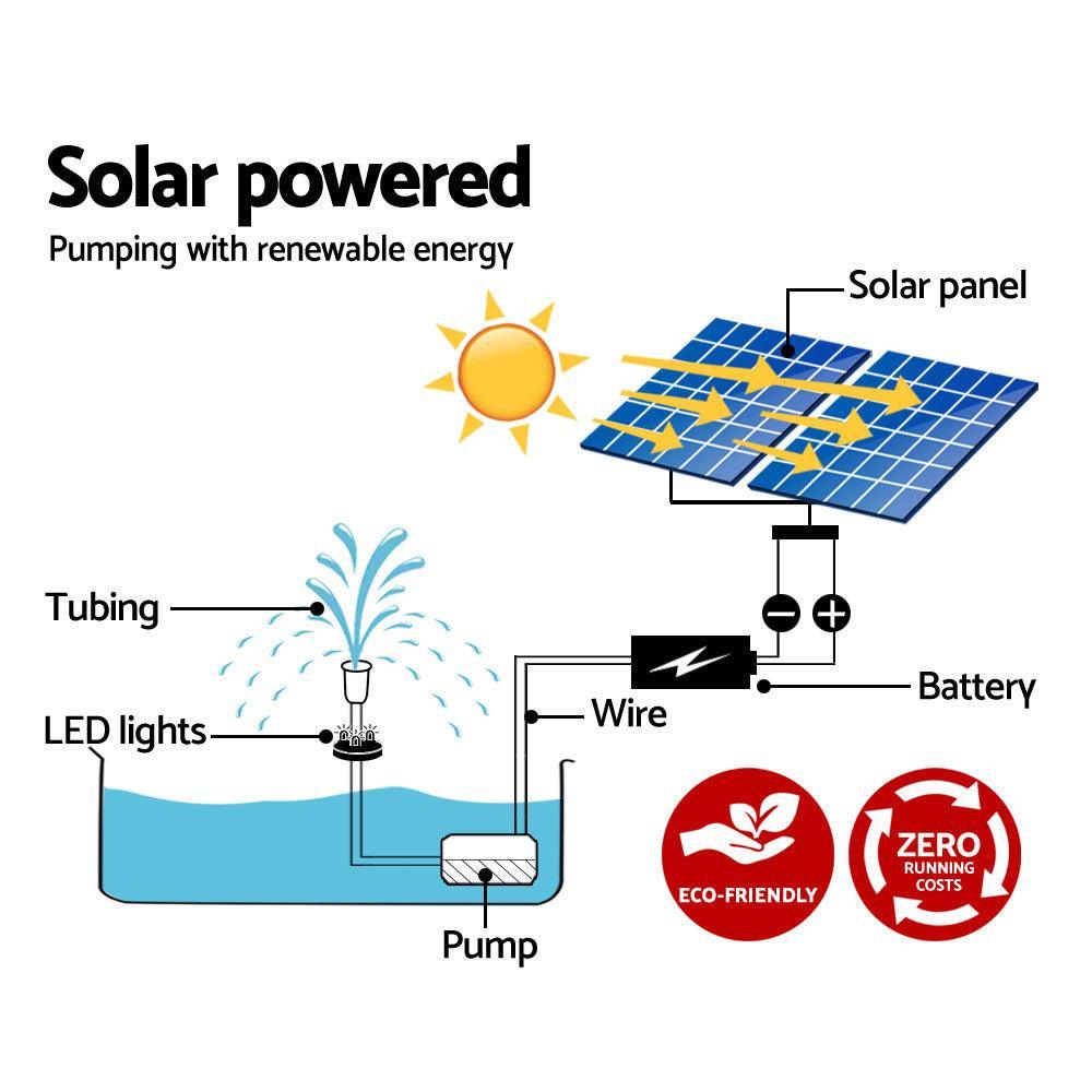 Gardeon 110W LED Lights Solar Fountain with Battery Outdoor Fountains Submersible Water Pump - John Cootes