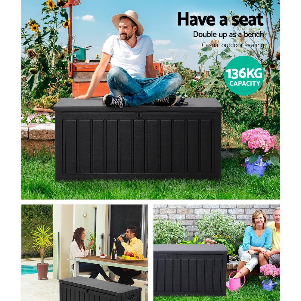 Gardeon 240L Outdoor Storage Box Lockable Bench Seat Garden Deck Toy Tool Sheds - John Cootes