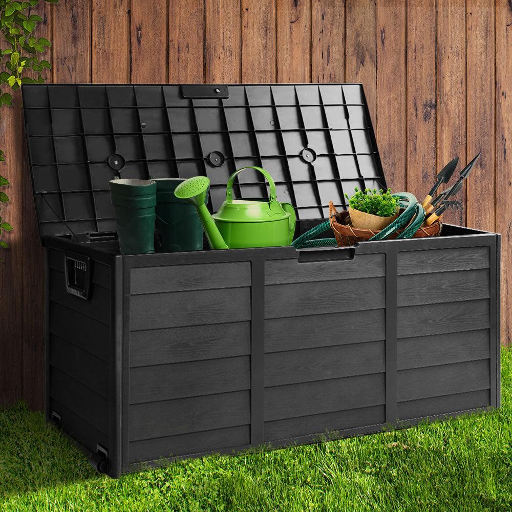 Gardeon 290L Outdoor Storage Box - All Black - John Cootes