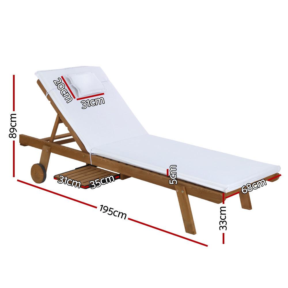 Gardeon 2pc Sun Lounge Wooden Lounger Outdoor Furniture Day Bed Wheel Patio White - John Cootes