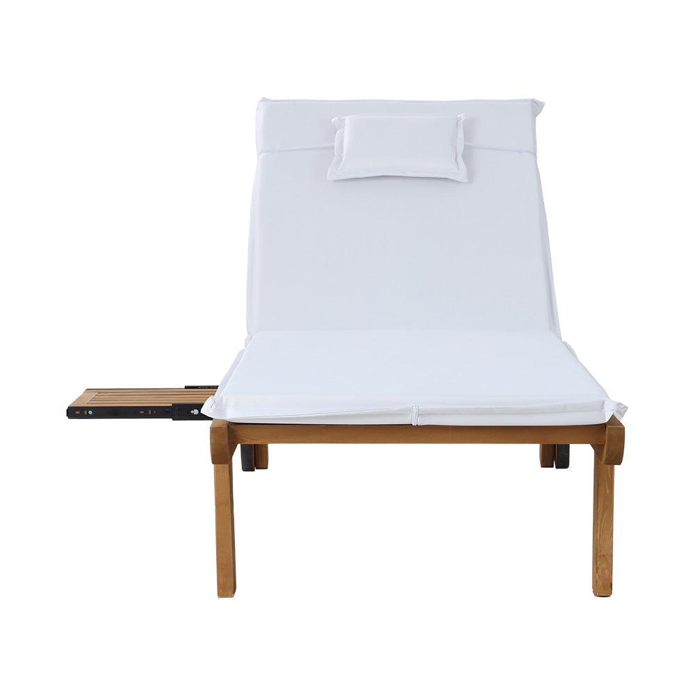 Gardeon 2pc Sun Lounge Wooden Lounger Outdoor Furniture Day Bed Wheel Patio White - John Cootes