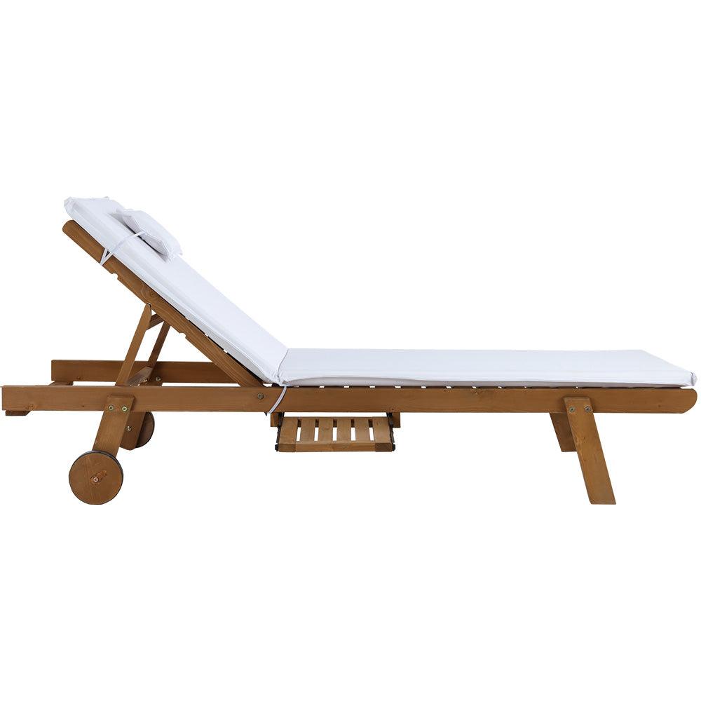 Gardeon 2pc Sun Lounge Wooden Lounger Outdoor Furniture Day Bed Wheel Patio White - John Cootes