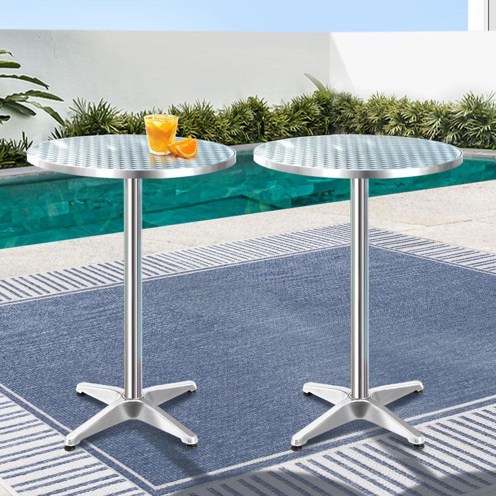 Gardeon 2pcs Outdoor Bar Table Furniture Adjustable Aluminium Cafe Table Round - John Cootes