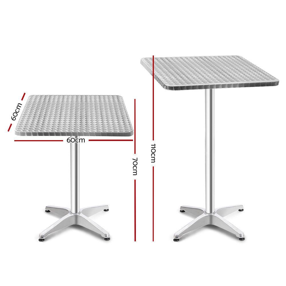 Gardeon 2pcs Outdoor Bar Table Furniture Adjustable Aluminium Square Cafe Table - John Cootes