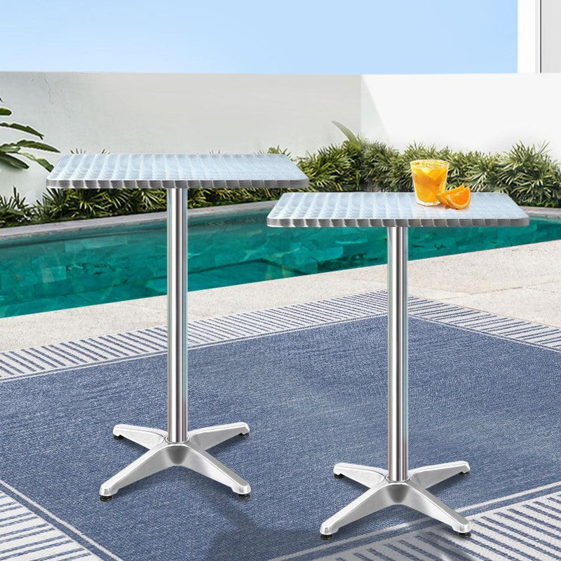 Gardeon 2pcs Outdoor Bar Table Furniture Adjustable Aluminium Square Cafe Table - John Cootes