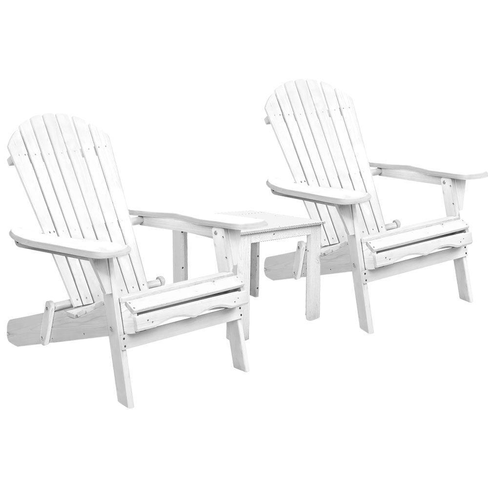 Gardeon 3 Piece Outdoor Adirondack Beach Chair and Table Set - White - John Cootes