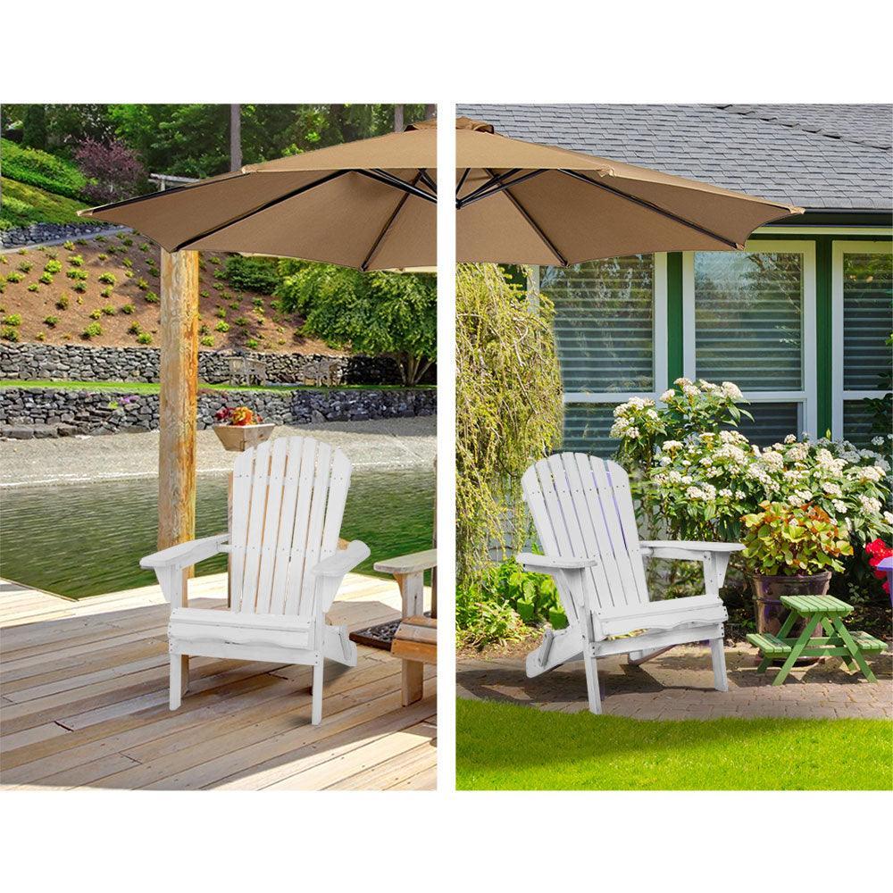 Gardeon 3 Piece Outdoor Adirondack Beach Chair and Table Set - White - John Cootes