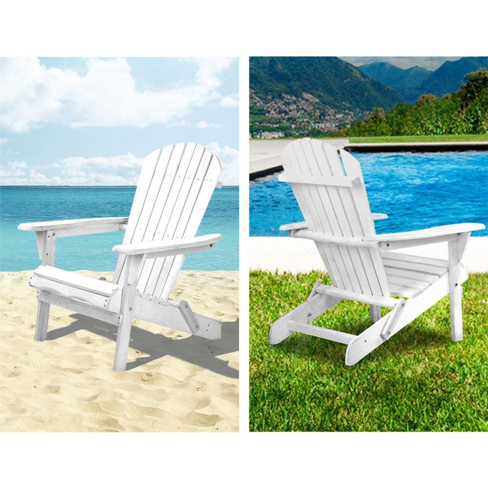 Gardeon 3 Piece Outdoor Adirondack Beach Chair and Table Set - White - John Cootes