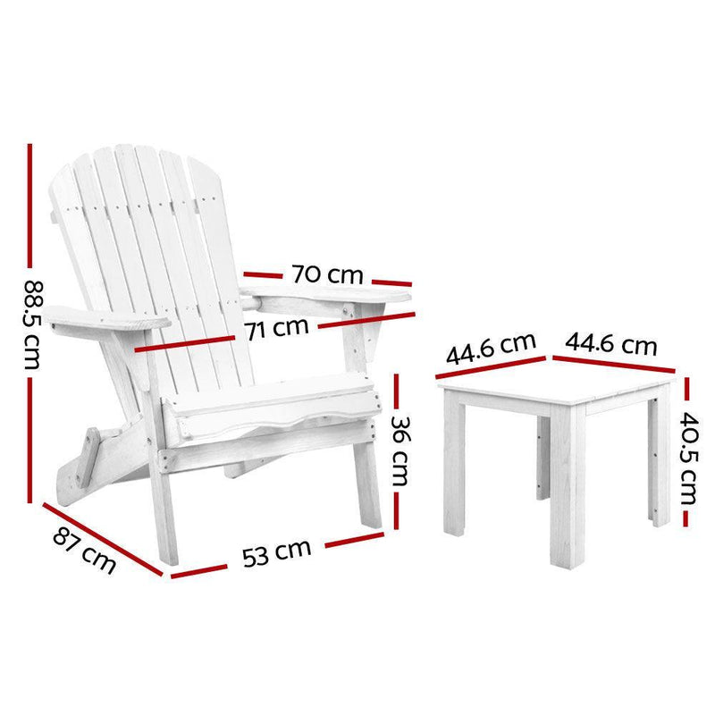Gardeon 3 Piece Outdoor Adirondack Beach Chair and Table Set - White - John Cootes