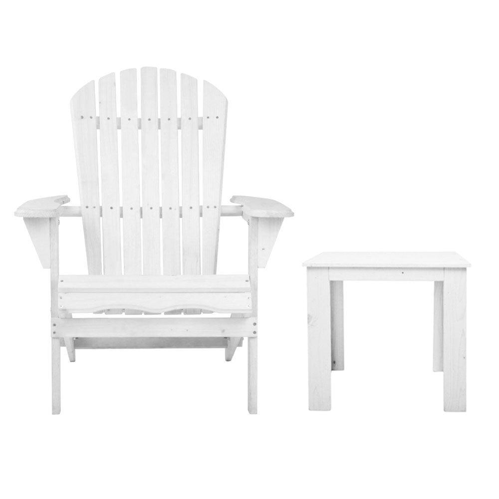 Gardeon 3 Piece Outdoor Adirondack Beach Chair and Table Set - White - John Cootes