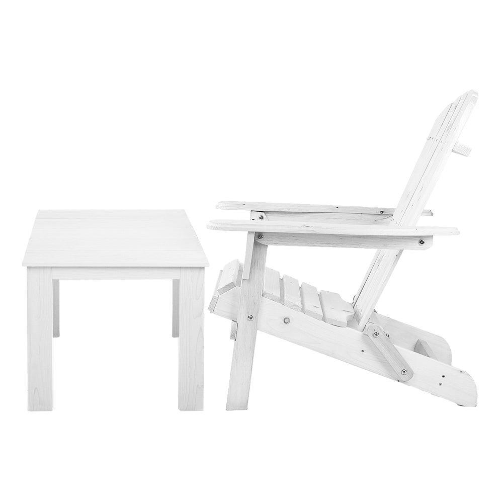 Gardeon 3 Piece Outdoor Adirondack Beach Chair and Table Set - White - John Cootes