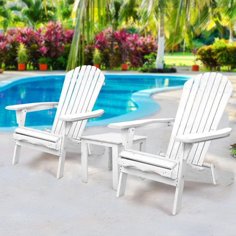 Gardeon 3 Piece Outdoor Adirondack Beach Chair and Table Set - White - John Cootes