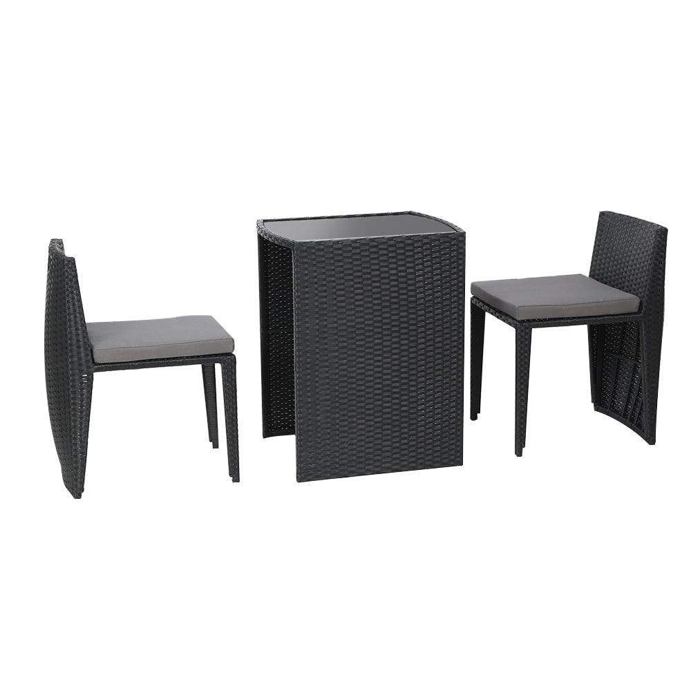 Gardeon 3-Piece Outdoor Dining Set Wicker Table Chairs Bistro Patio Furniture - John Cootes