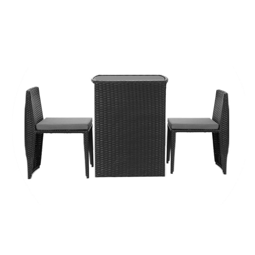 Gardeon 3-Piece Outdoor Dining Set Wicker Table Chairs Bistro Patio Furniture - John Cootes