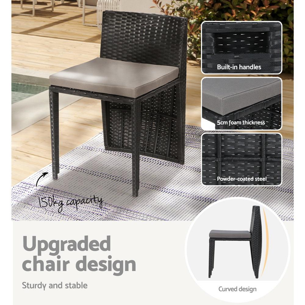 Gardeon 3-Piece Outdoor Dining Set Wicker Table Chairs Bistro Patio Furniture - John Cootes