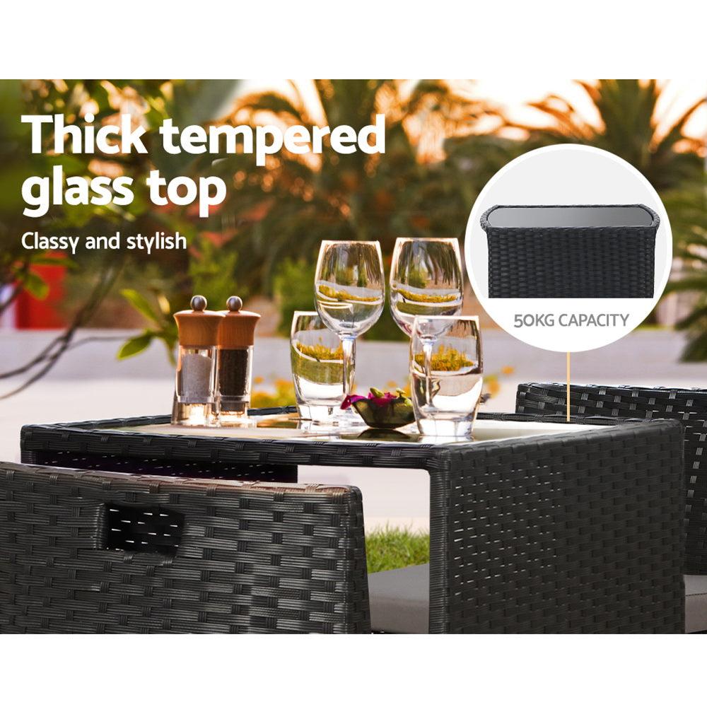 Gardeon 3-Piece Outdoor Dining Set Wicker Table Chairs Bistro Patio Furniture - John Cootes