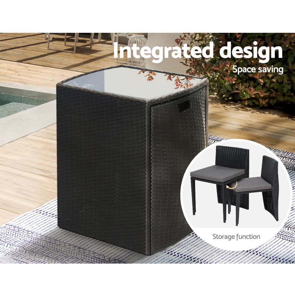 Gardeon 3-Piece Outdoor Dining Set Wicker Table Chairs Bistro Patio Furniture - John Cootes