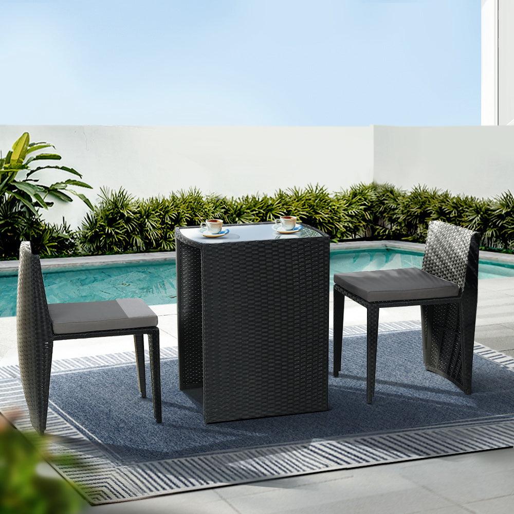 Gardeon 3-Piece Outdoor Dining Set Wicker Table Chairs Bistro Patio Furniture - John Cootes