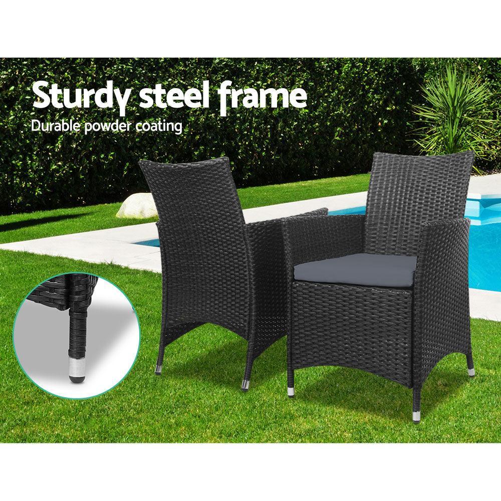 Gardeon 3 Piece Wicker Outdoor Furniture Set - Black - John Cootes