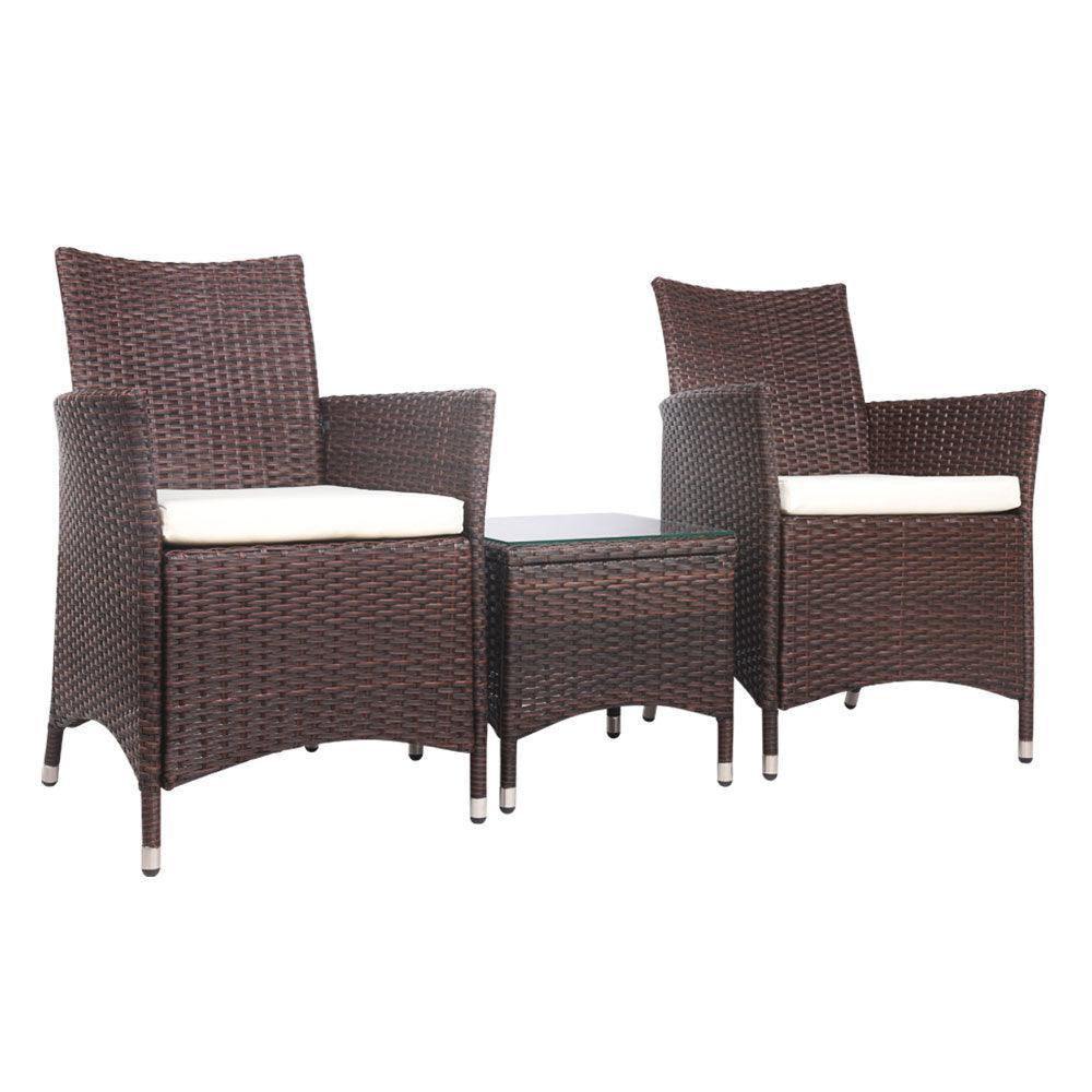 Gardeon 3 Piece Wicker Outdoor Furniture Set - Brown - John Cootes