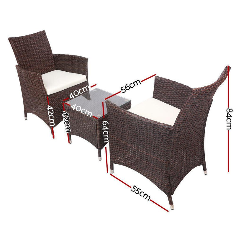 Gardeon 3 Piece Wicker Outdoor Furniture Set - Brown - John Cootes