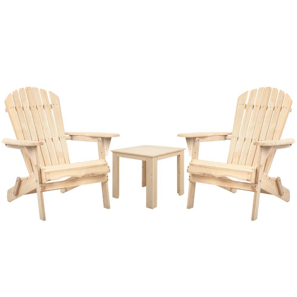 Gardeon 3 Piece Wooden Outdoor Beach Chair and Table Set - John Cootes