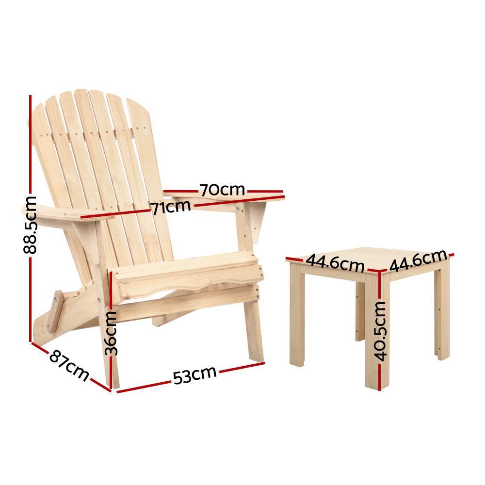 Gardeon 3 Piece Wooden Outdoor Beach Chair and Table Set - John Cootes