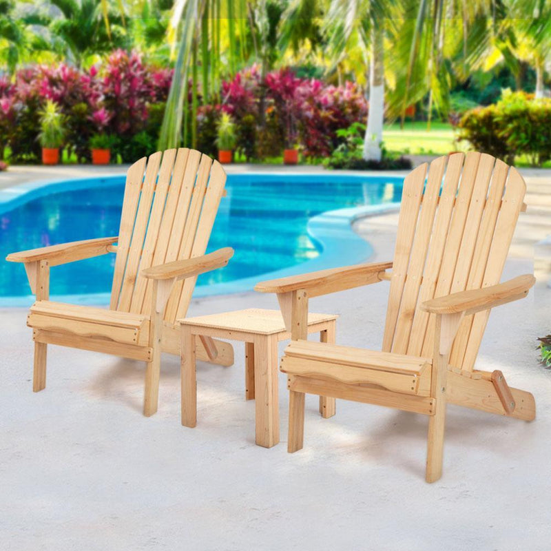 Gardeon 3 Piece Wooden Outdoor Beach Chair and Table Set - John Cootes