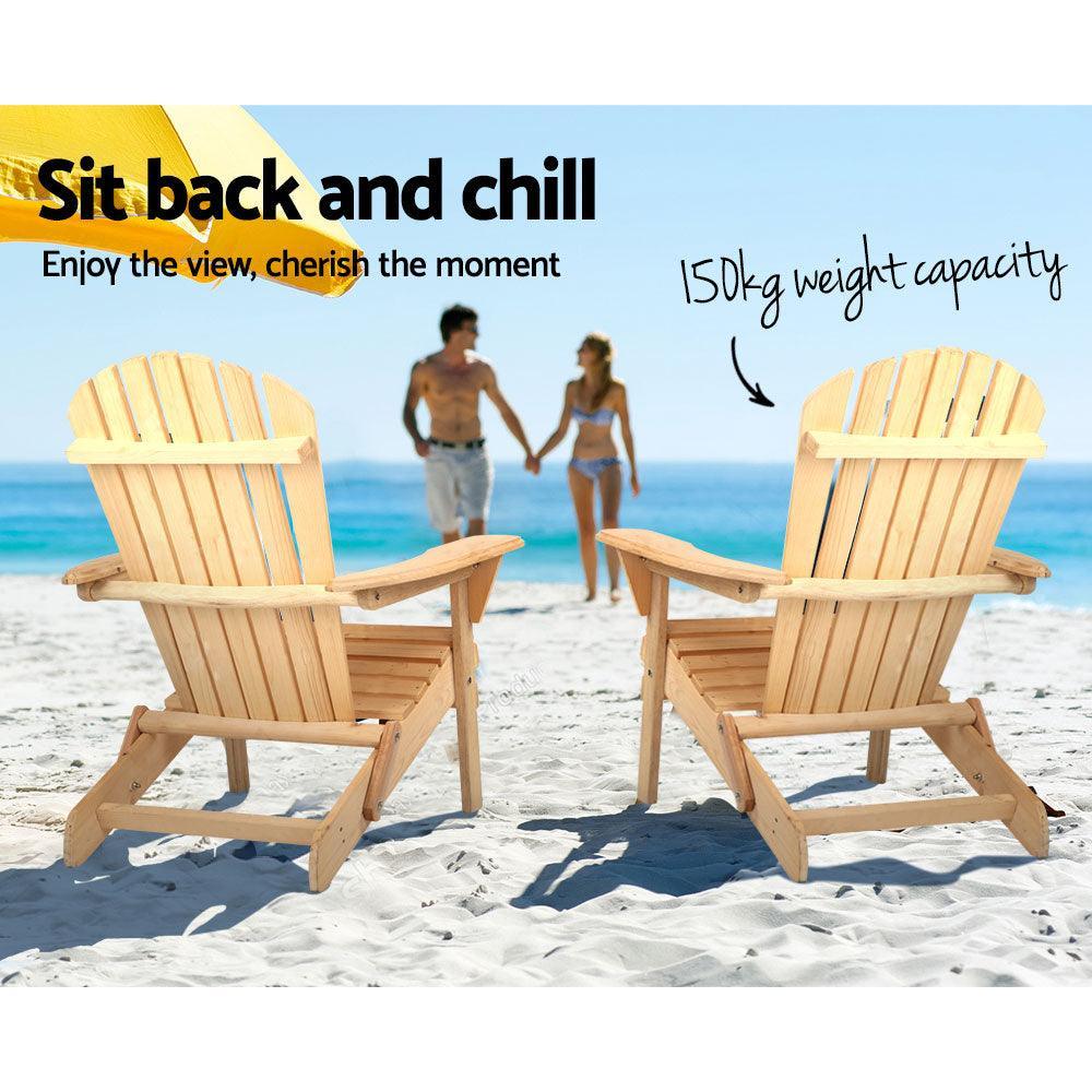 Gardeon 3 Piece Wooden Outdoor Beach Chair and Table Set - John Cootes