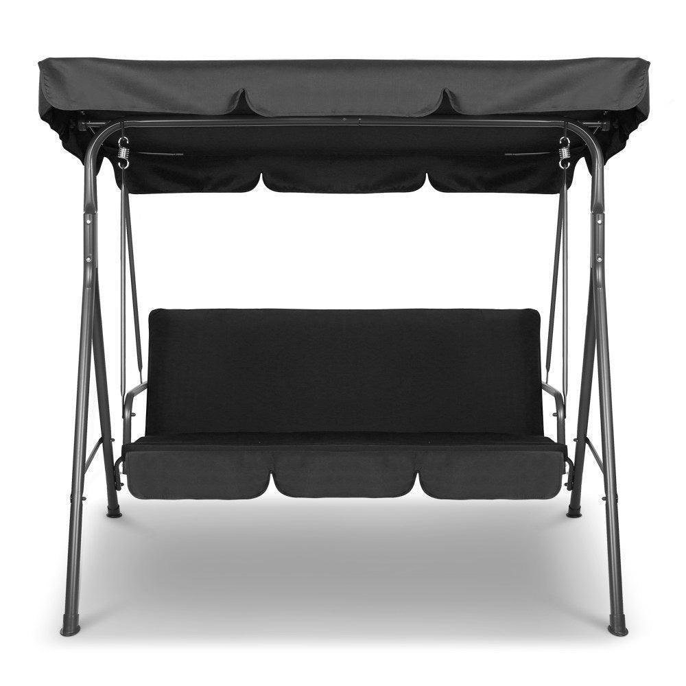 Gardeon 3 Seater Outdoor Canopy Swing Chair - Black - John Cootes