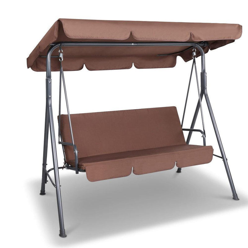 Gardeon 3 Seater Outdoor Canopy Swing Chair - Coffee - John Cootes