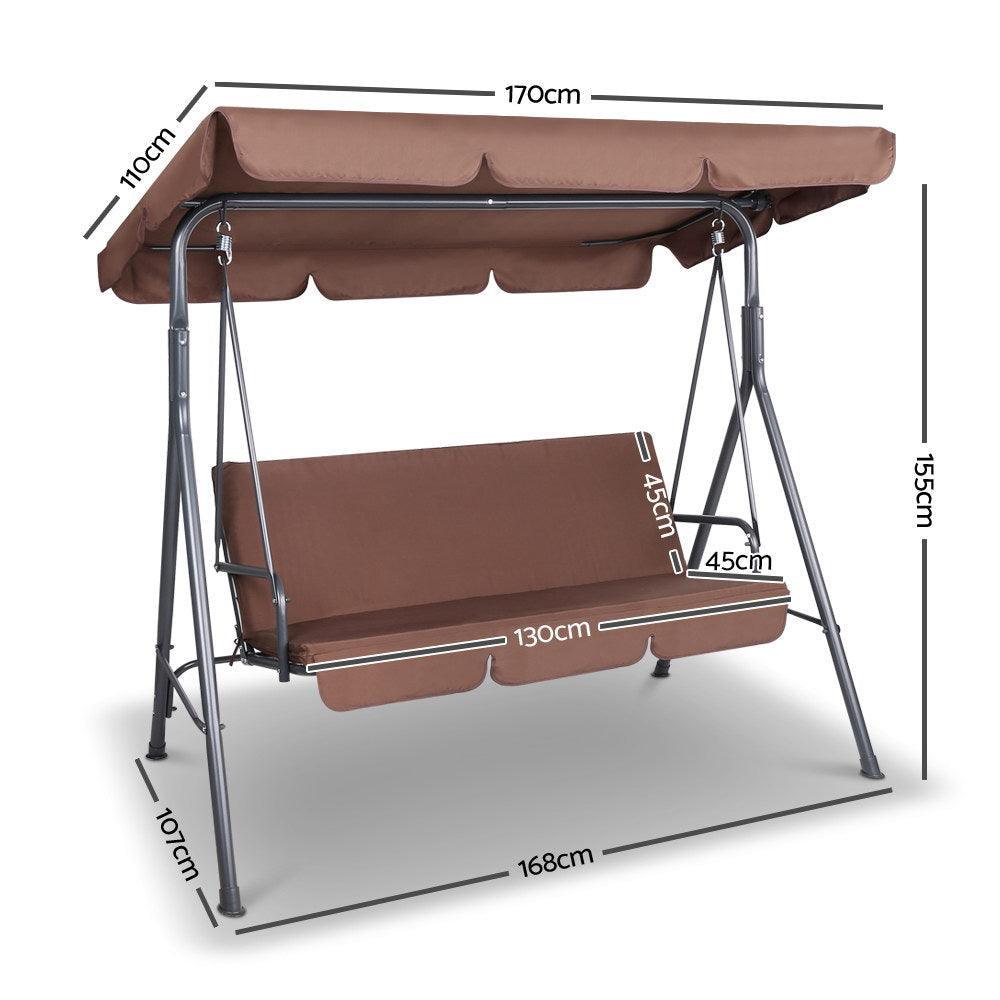 Gardeon 3 Seater Outdoor Canopy Swing Chair - Coffee - John Cootes