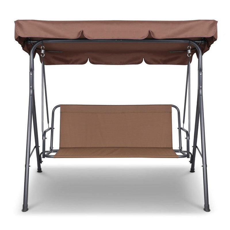Gardeon 3 Seater Outdoor Canopy Swing Chair - Coffee - John Cootes