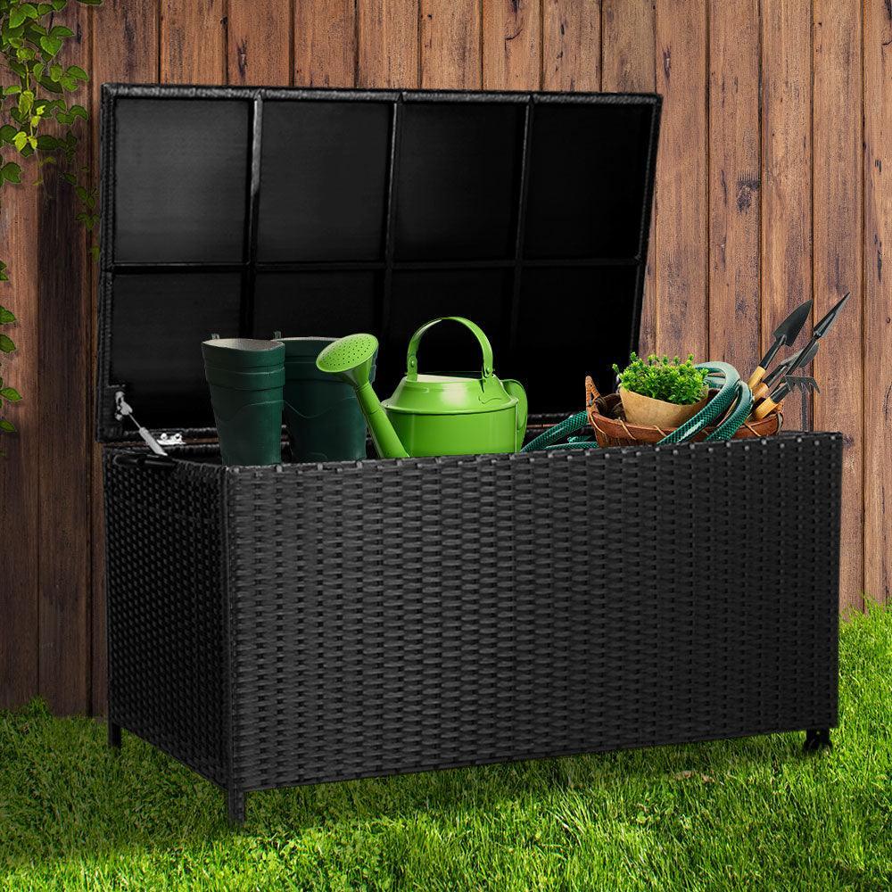 Gardeon 320L Outdoor Wicker Storage Box - Black - John Cootes