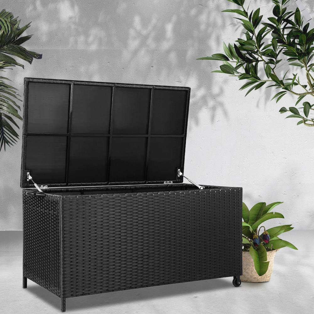 Gardeon 320L Outdoor Wicker Storage Box - Black - John Cootes