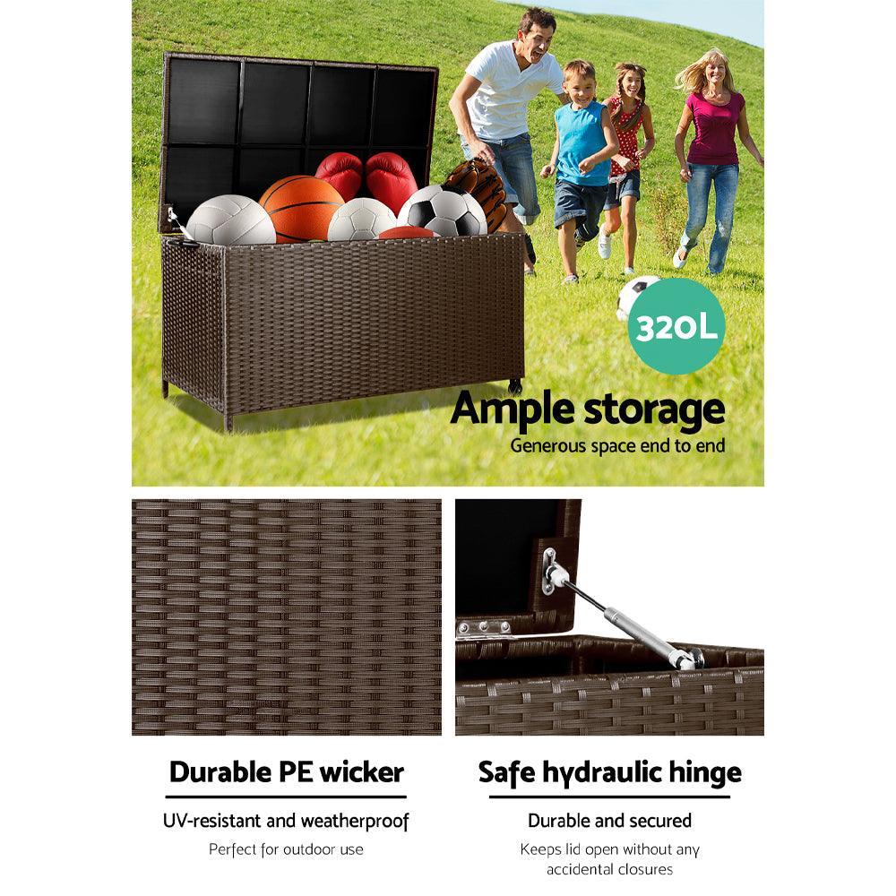 Gardeon 320L Outdoor Wicker Storage Box - Brown - John Cootes