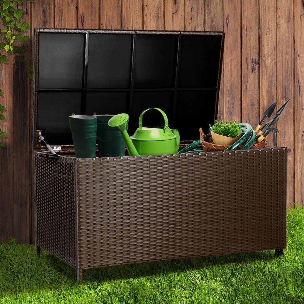 Gardeon 320L Outdoor Wicker Storage Box - Brown - John Cootes