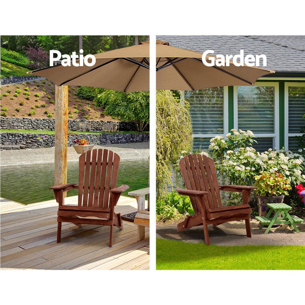 Gardeon 3PC Outdoor Setting Beach Chairs Table Wooden Adirondack Lounge Garden - John Cootes