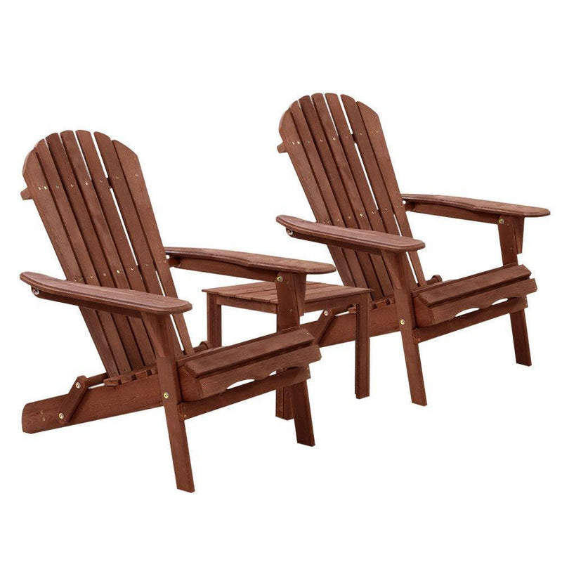 Gardeon 3PC Outdoor Setting Beach Chairs Table Wooden Adirondack Lounge Garden - John Cootes