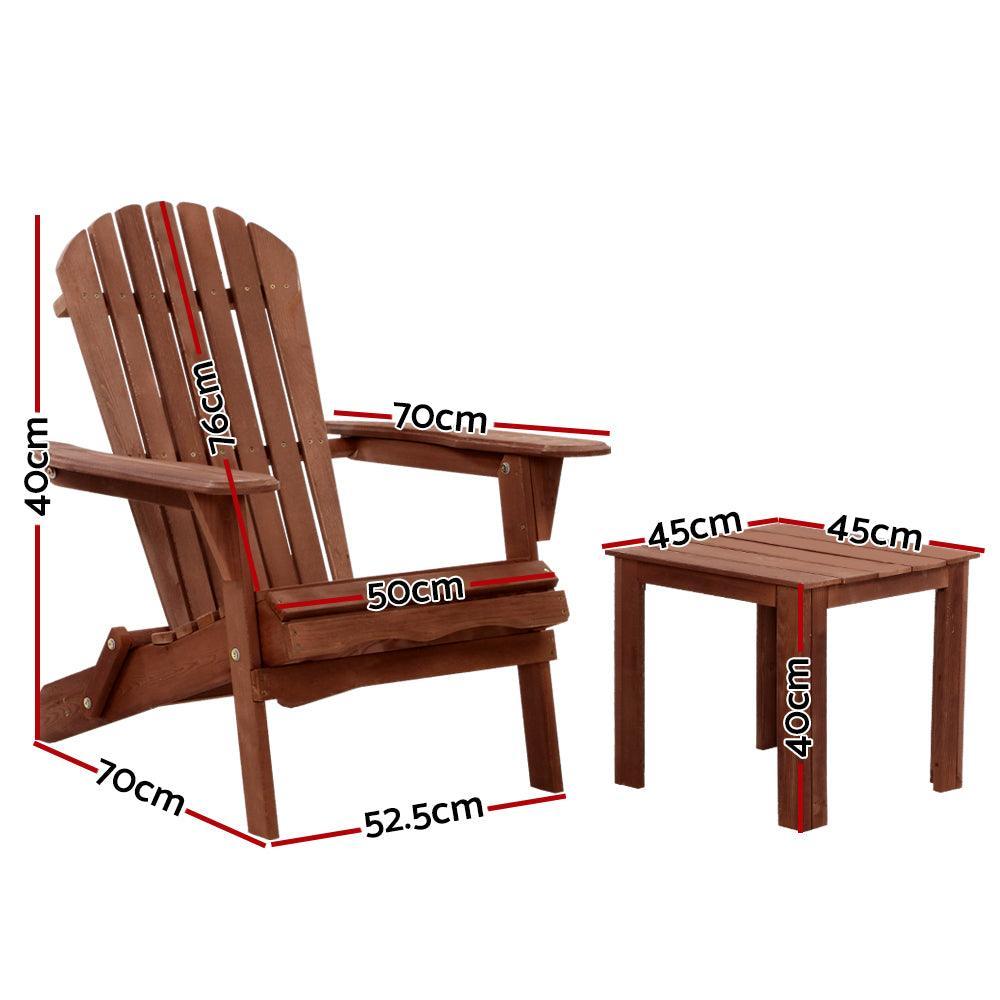 Gardeon 3PC Outdoor Setting Beach Chairs Table Wooden Adirondack Lounge Garden - John Cootes