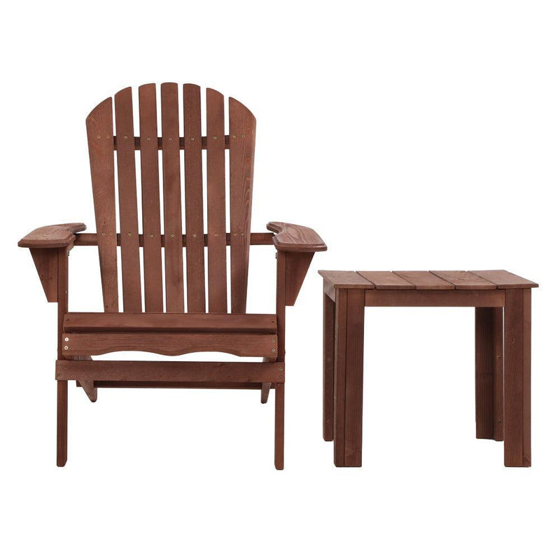 Gardeon 3PC Outdoor Setting Beach Chairs Table Wooden Adirondack Lounge Garden - John Cootes
