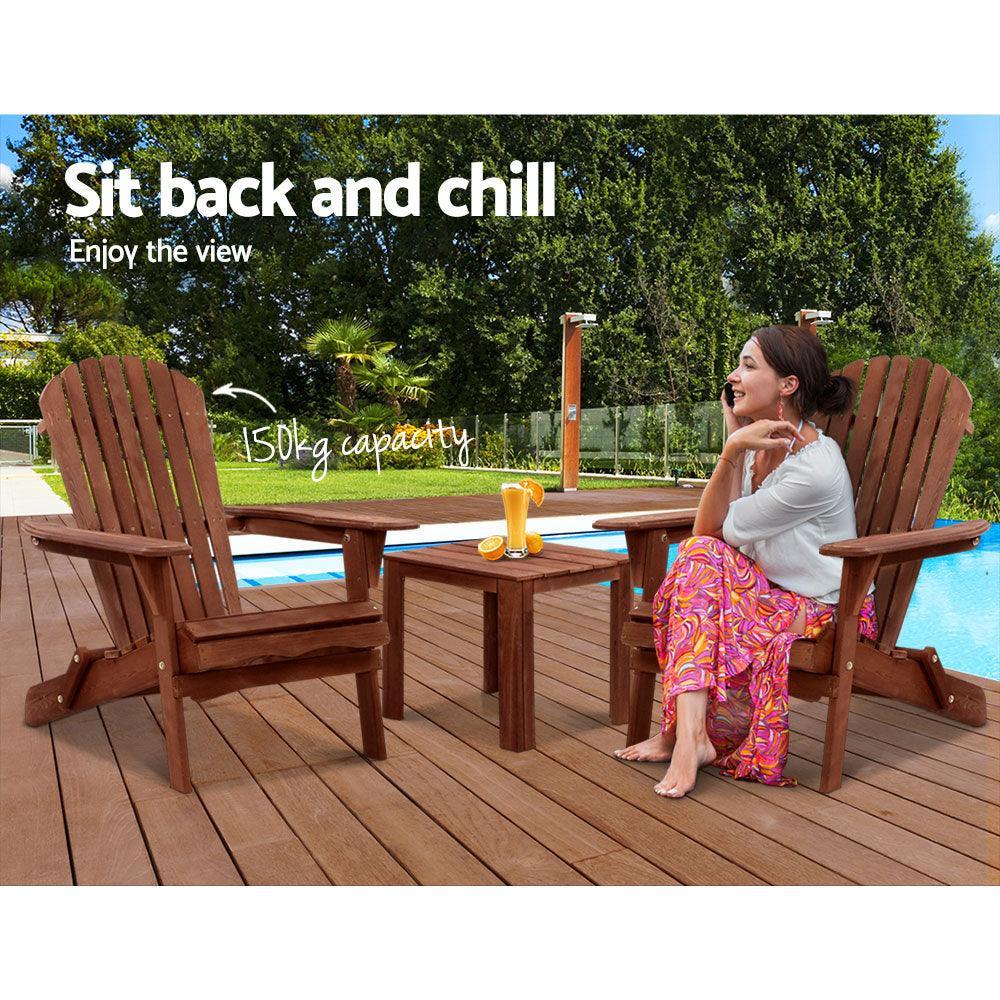 Gardeon 3PC Outdoor Setting Beach Chairs Table Wooden Adirondack Lounge Garden - John Cootes