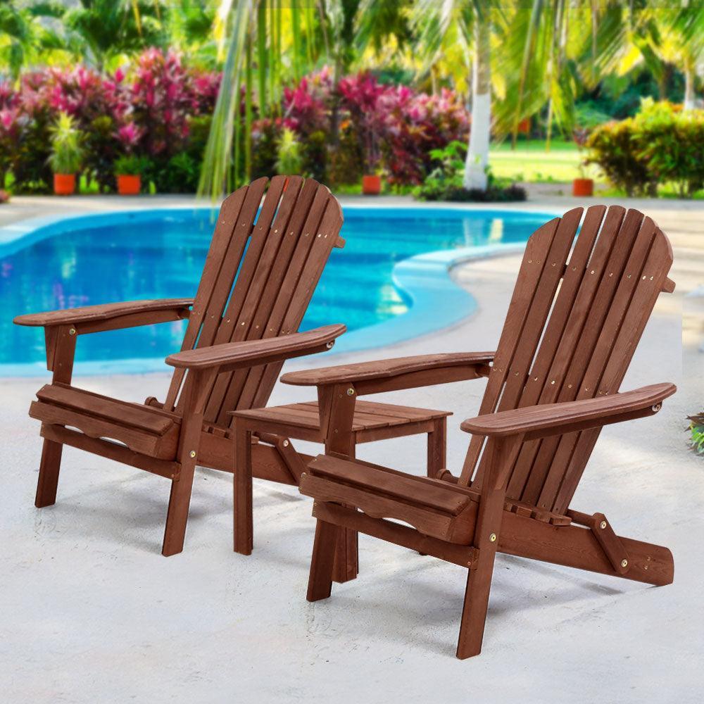 Gardeon 3PC Outdoor Setting Beach Chairs Table Wooden Adirondack Lounge Garden - John Cootes