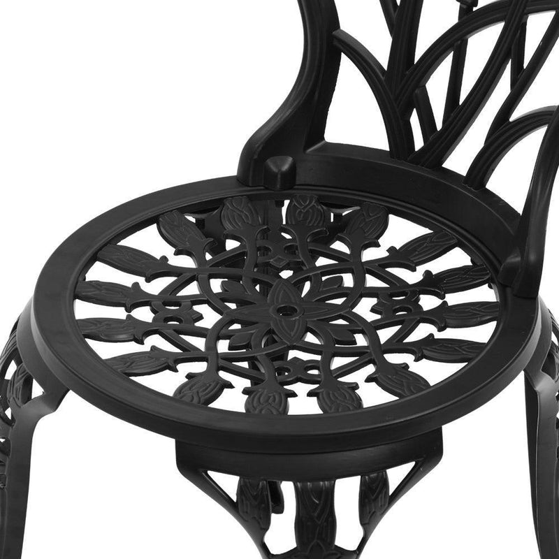 Gardeon 3PC Outdoor Setting Cast Aluminium Bistro Table Chair Patio Black - John Cootes