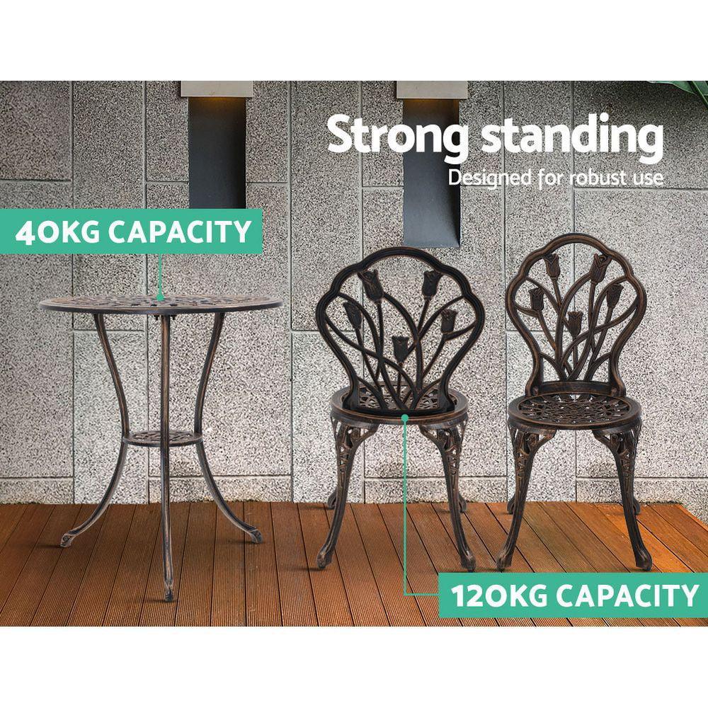 Gardeon 3PC Outdoor Setting Cast Aluminium Bistro Table Chair Patio Bronze - John Cootes