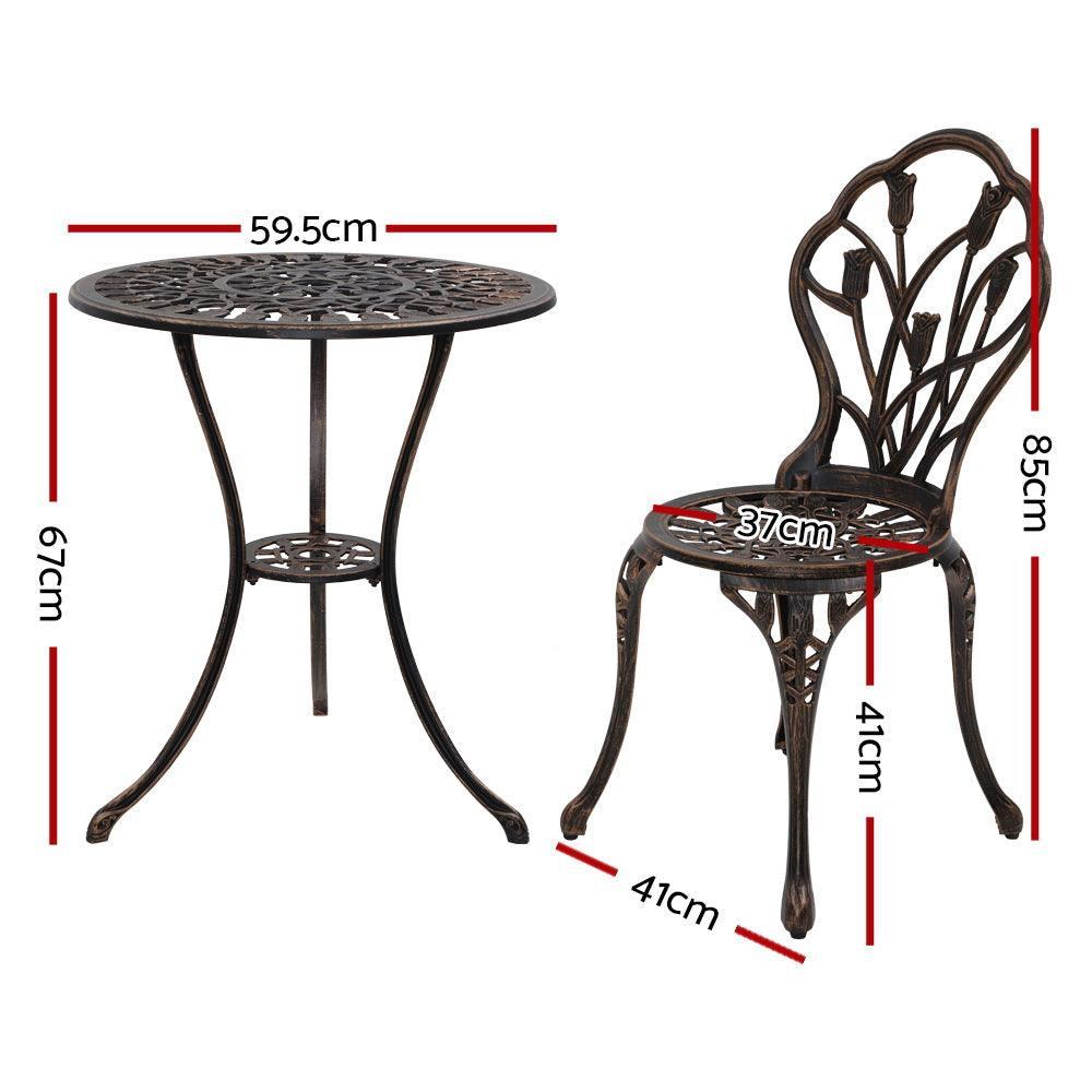 Gardeon 3PC Outdoor Setting Cast Aluminium Bistro Table Chair Patio Bronze - John Cootes