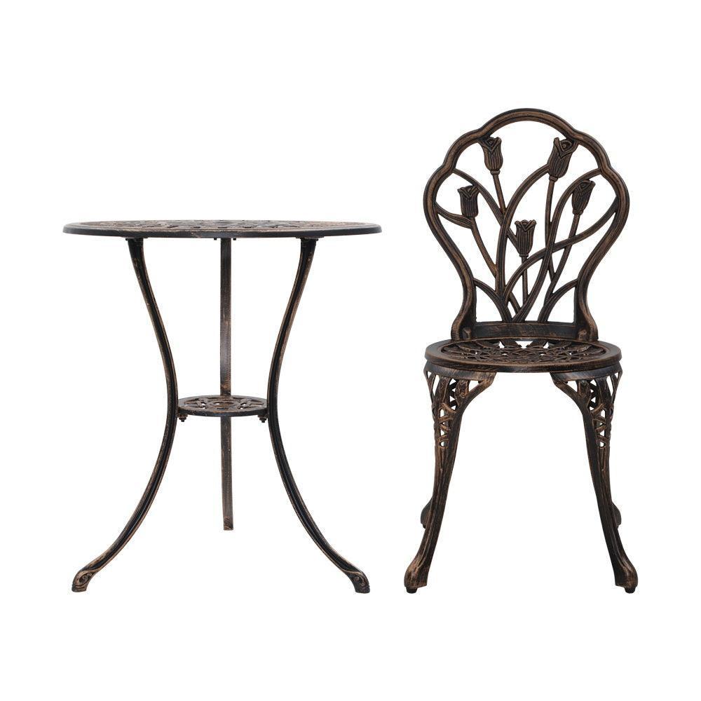 Gardeon 3PC Outdoor Setting Cast Aluminium Bistro Table Chair Patio Bronze - John Cootes