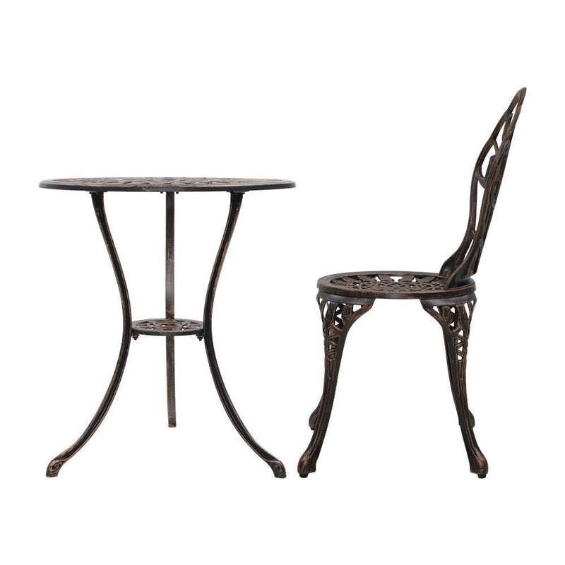 Gardeon 3PC Outdoor Setting Cast Aluminium Bistro Table Chair Patio Bronze - John Cootes
