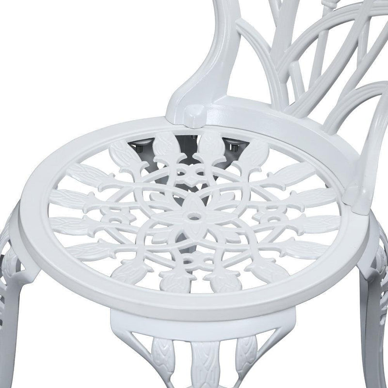 Gardeon 3PC Outdoor Setting Cast Aluminium Bistro Table Chair Patio White - John Cootes