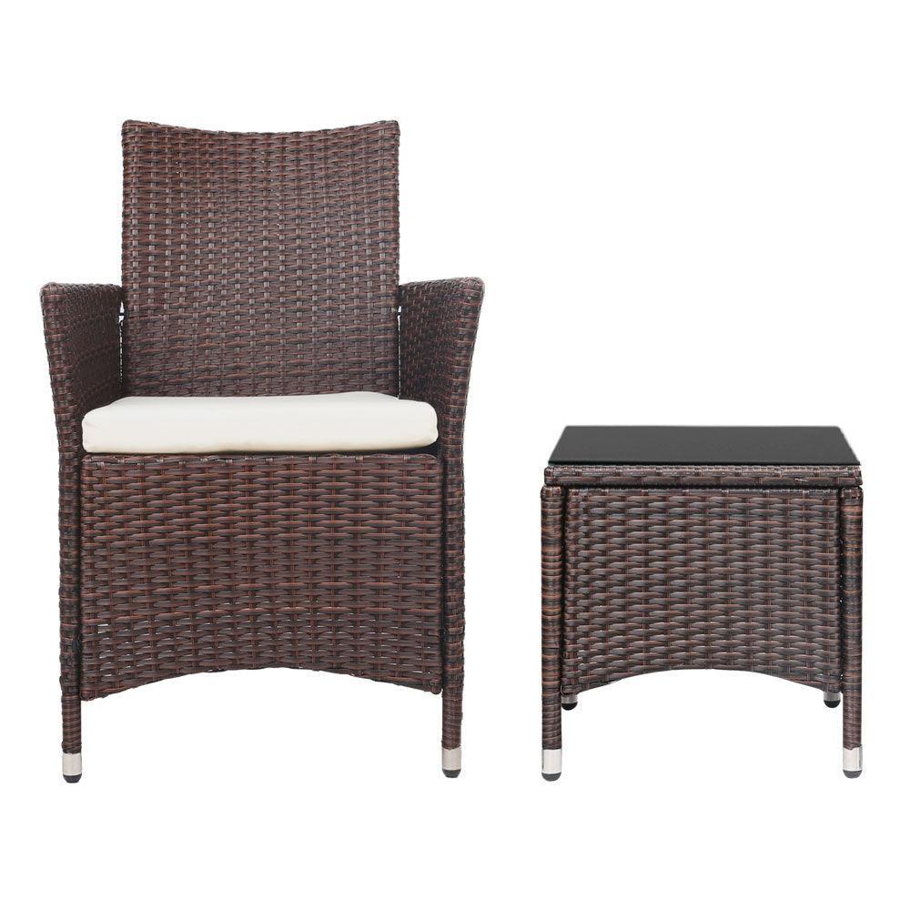 Gardeon 3pc Rattan Bistro Wicker Outdoor Furniture Set Brown - John Cootes